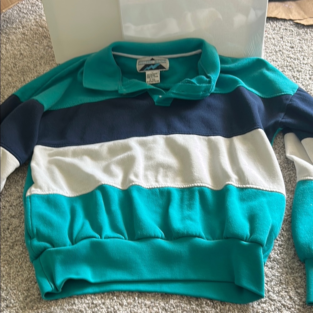 Vintage men’s Teal and Navy Striped Sweater